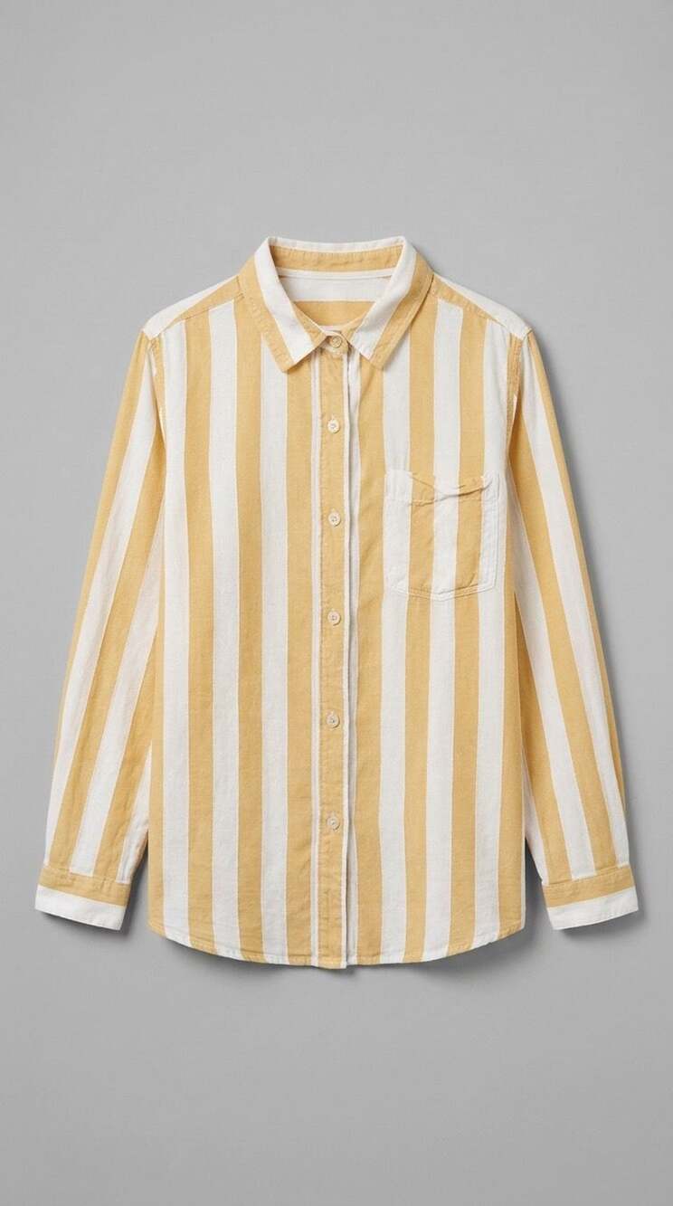 American Eagle Yellow and White Striped Oversized Fit Button Down Shirt